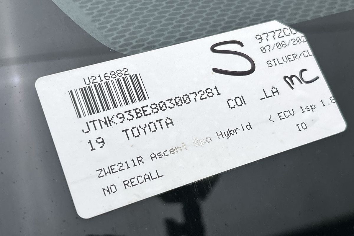 2019 Toyota Corolla Ascent Sport Hybrid ZWE211R