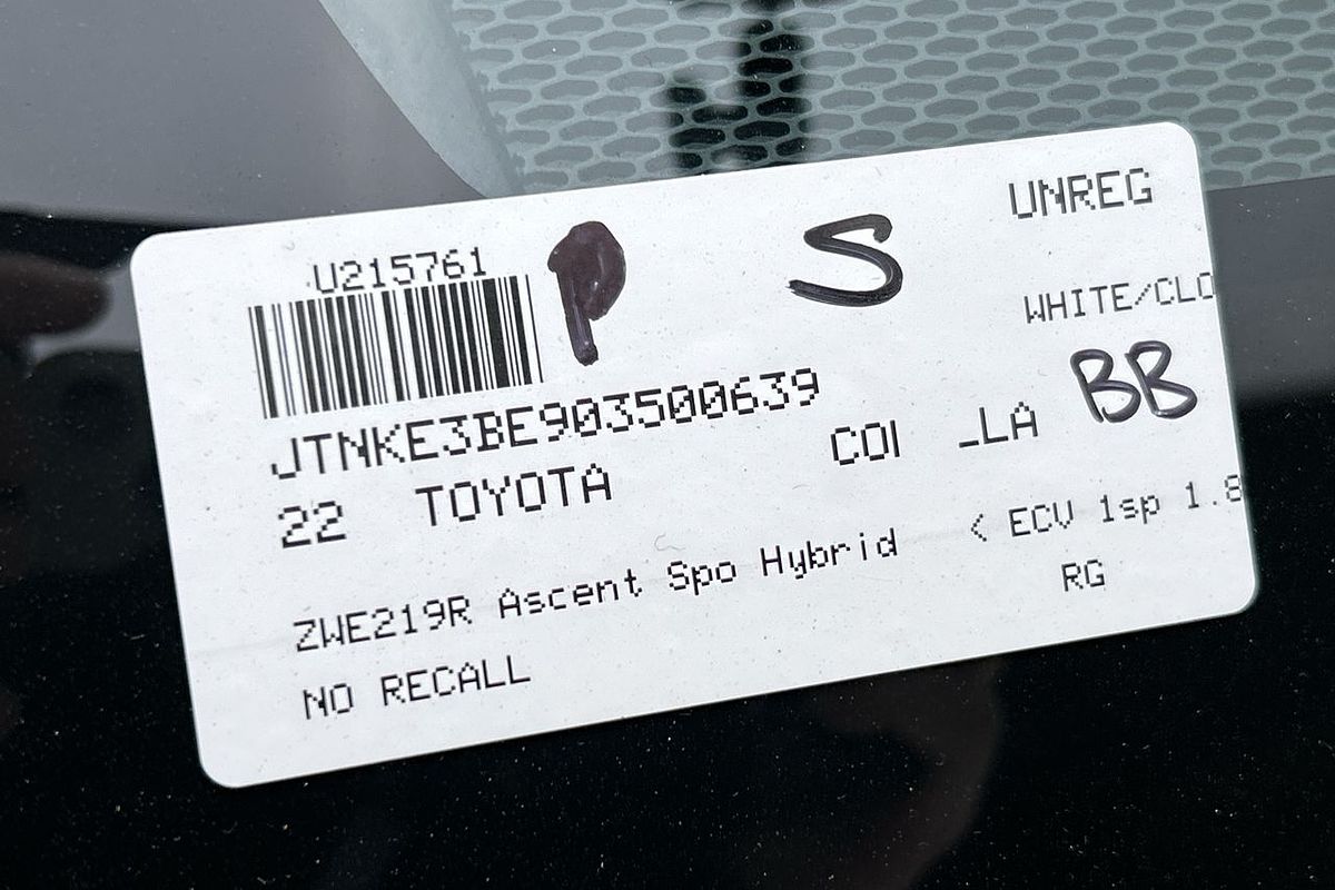 2022 Toyota Corolla Ascent Sport Hybrid ZWE219R