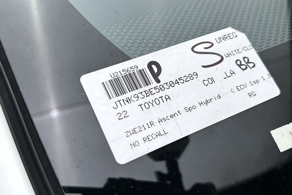 2022 Toyota Corolla Ascent Sport Hybrid ZWE211R