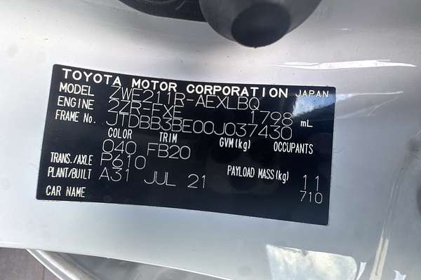 2021 Toyota Corolla Ascent Sport Hybrid ZWE211R