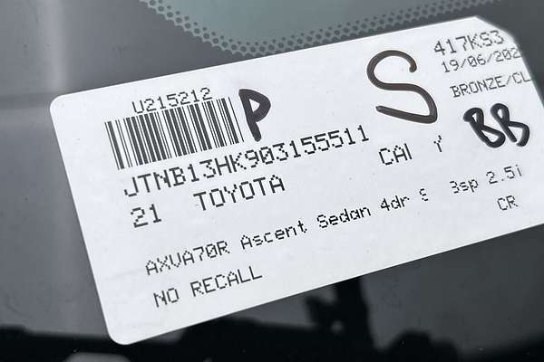2021 Toyota Camry Ascent AXVA70R