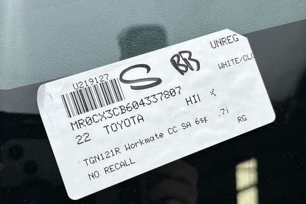 2022 Toyota Hilux Workmate TGN121R Rear Wheel Drive