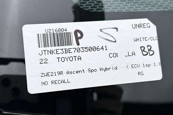 2022 Toyota Corolla Ascent Sport Hybrid ZWE219R
