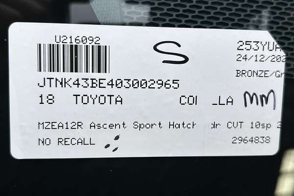 2018 Toyota Corolla Ascent Sport MZEA12R